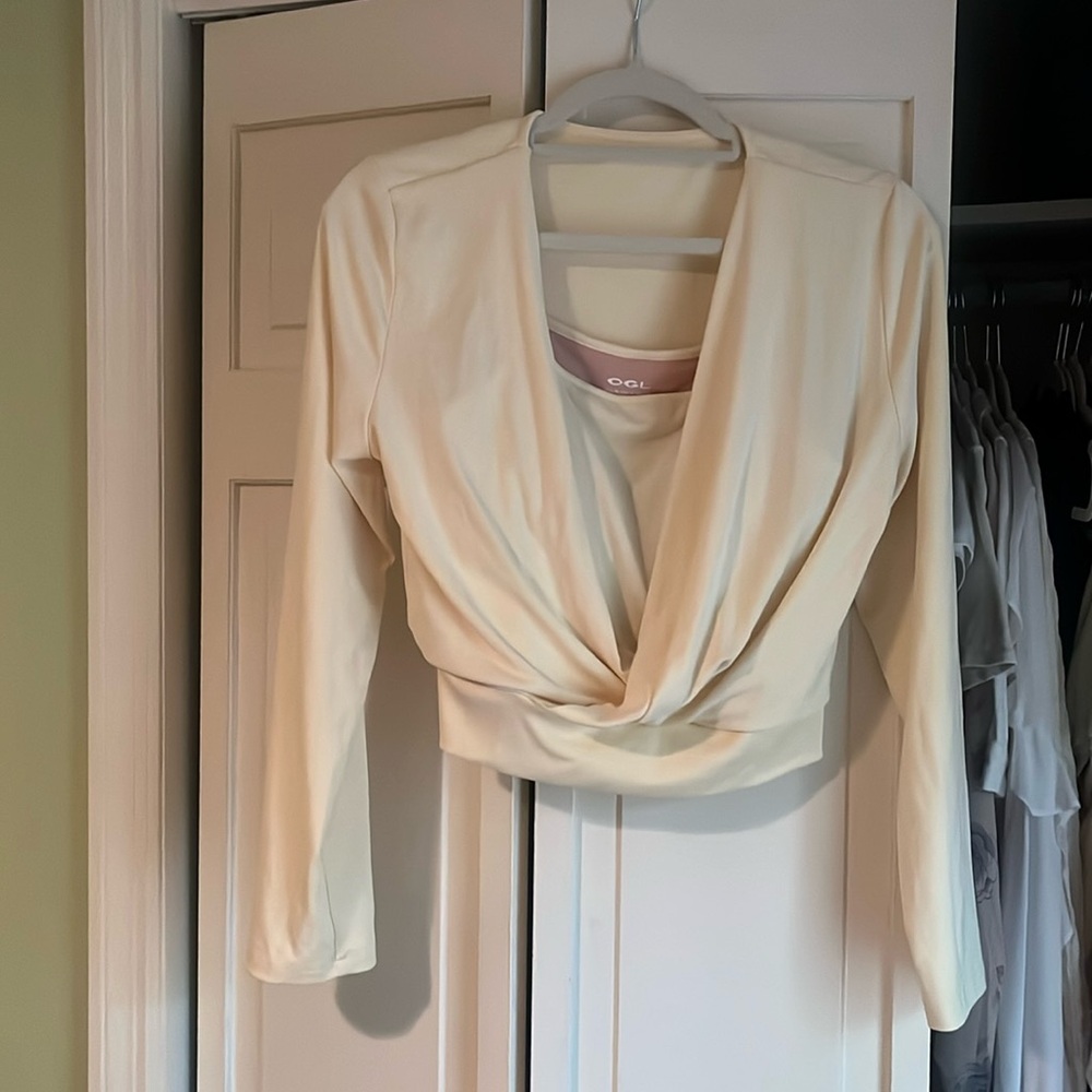 OGL long sleeve butter, yellow top built in undershirt with bra.
